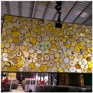 Baklýst gul agat steinplata